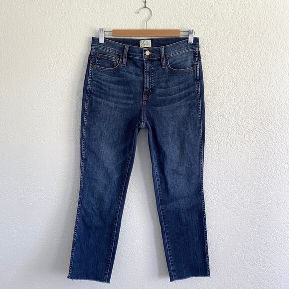 J. Crew Vintage Straight Jeans High-Rise Crop Raw Hem Stretch Blue Denim 28 - Picture 1 of 12